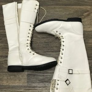 White lace up zipper boots